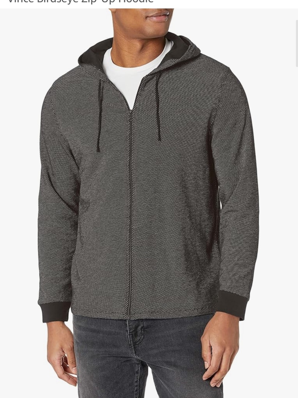 Vince Black & Gray Birdseye Zip Up Soft Cotton Regular Fit Hoodie Men's Size M